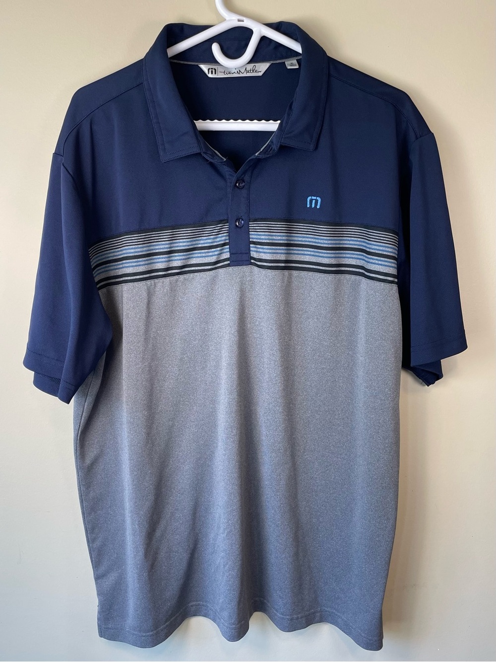 TravisMathew Men's Performance Golf Polo Shirt - Navy & Grey - Size XL